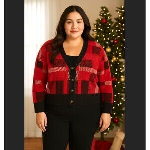 Torrid Luxe Cozy Eyelash Plaid Fuzzy Cropped Cardigan 3X 22/24 Drop Shoulder NWT